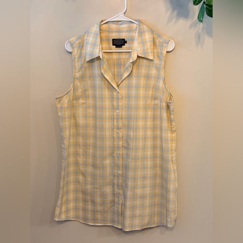 NWOT PENDLETON Cotton Sleeveless Yellow Plaid Button-Up Tunic